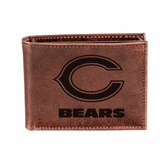 Chicago Bears, Bi-Fold Wallet, Brown, CH, 100% Genuine Leather