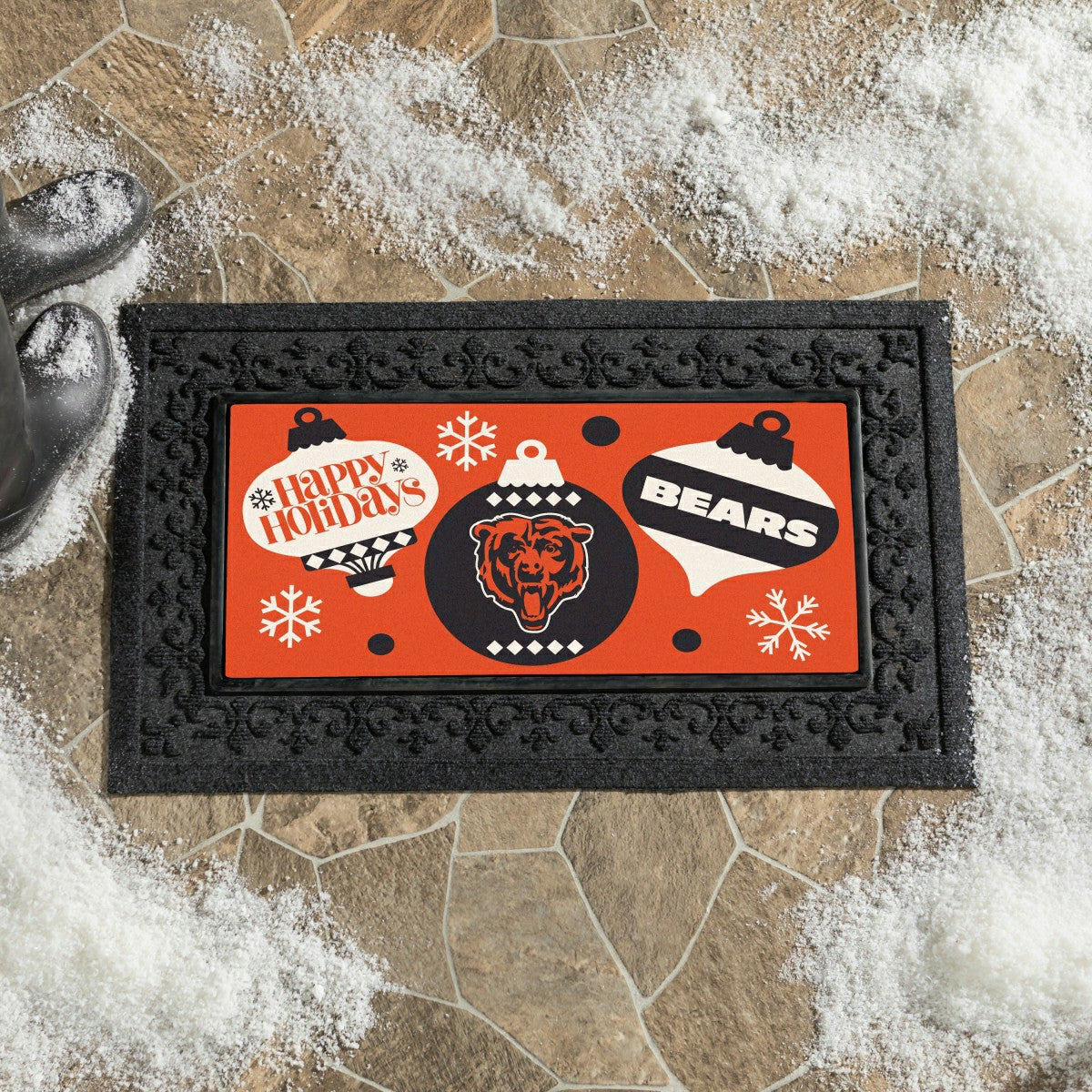 Chicago Bears Holiday Flocked Coir Sassafras Switch Mat, 22"x10"