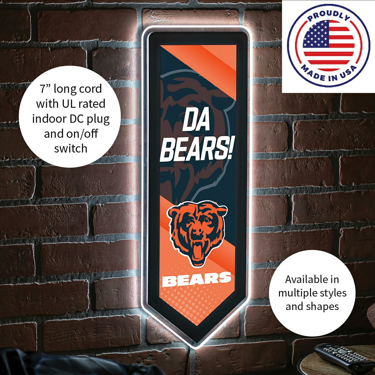LED Wall Decor, Pennant, Chicago Bears