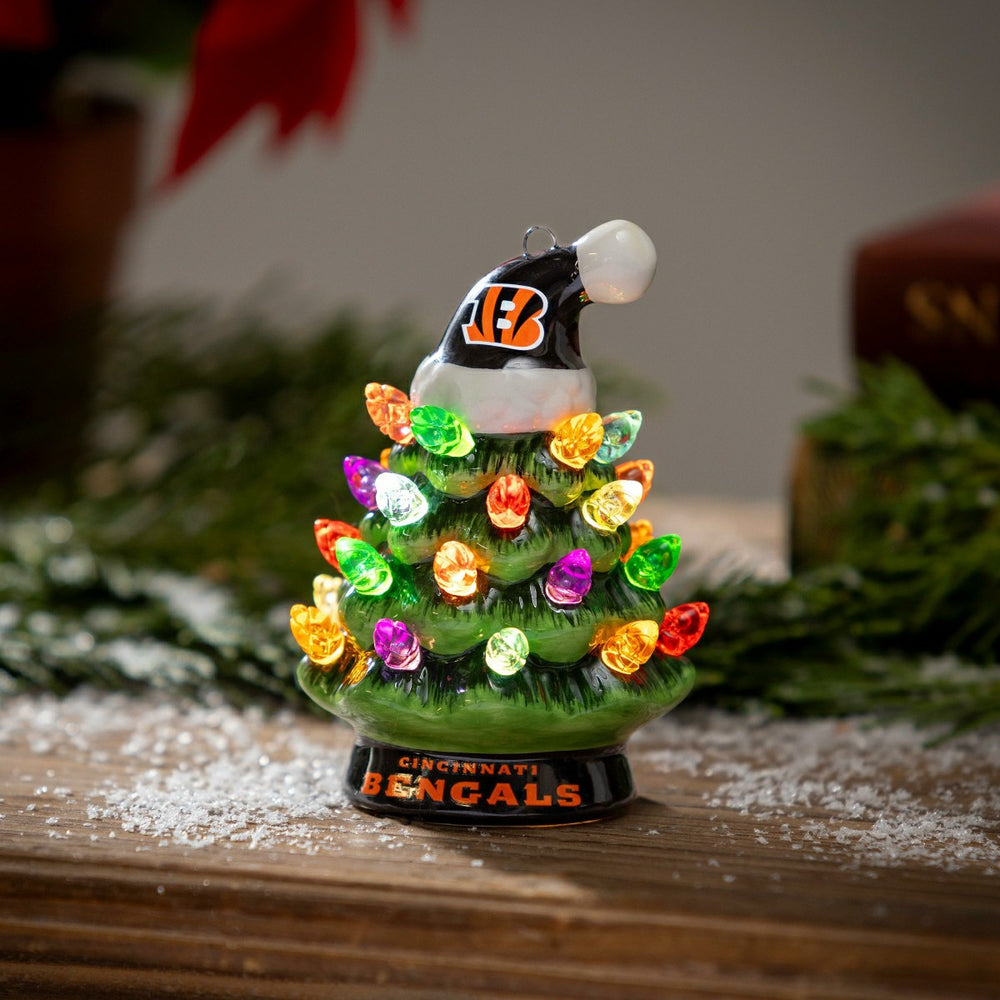 4" Mini LED Tabletop Christmas Tree, Set of 2, Cincinnati Bengals