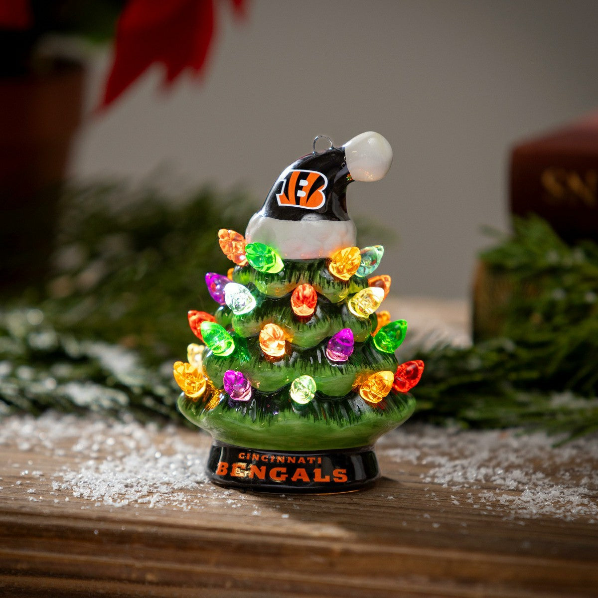 4" Mini LED Tabletop Christmas Tree, Set of 2, Cincinnati Bengals