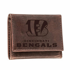 Cincinnati Bengals, Tri-Fold Wallet, Brown, CH, 100% Genuine Leather