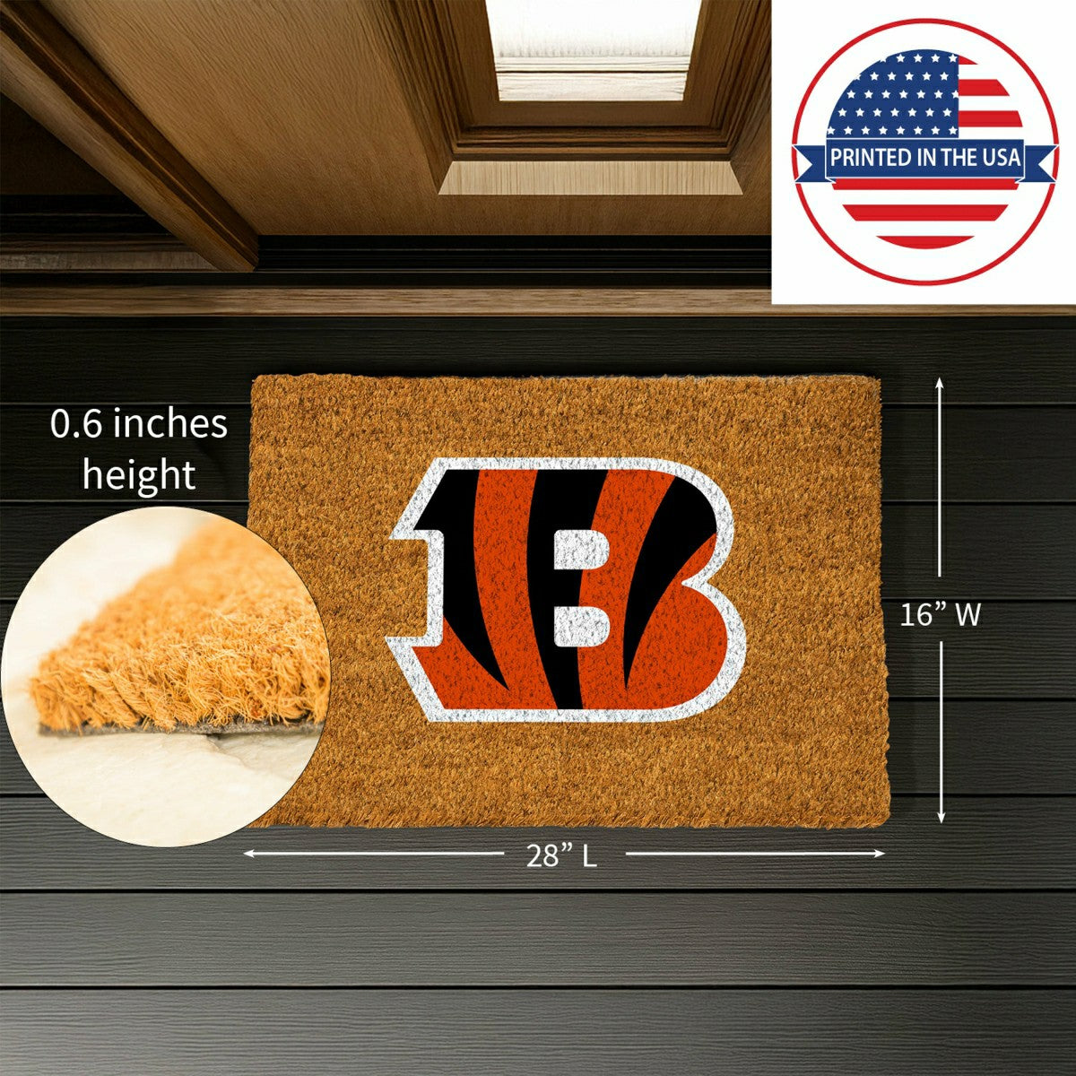 Coir Mat, 16"x28", Cincinnati Bengals