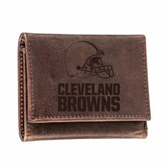 Cleveland Browns, Tri-Fold Wallet, Brown, CH, 100% Genuine Leather