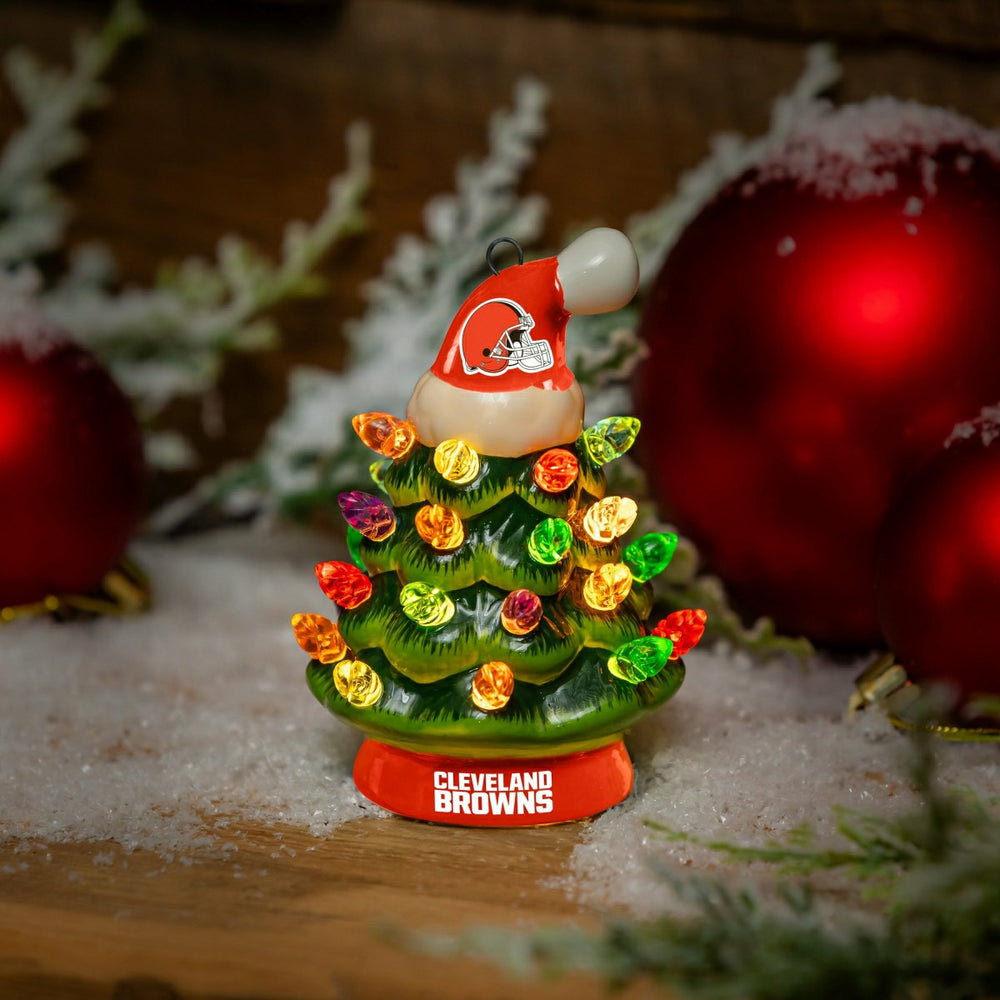 Cleveland Browns 4" Mini LED Tabletop Christmas Tree, Set of 2