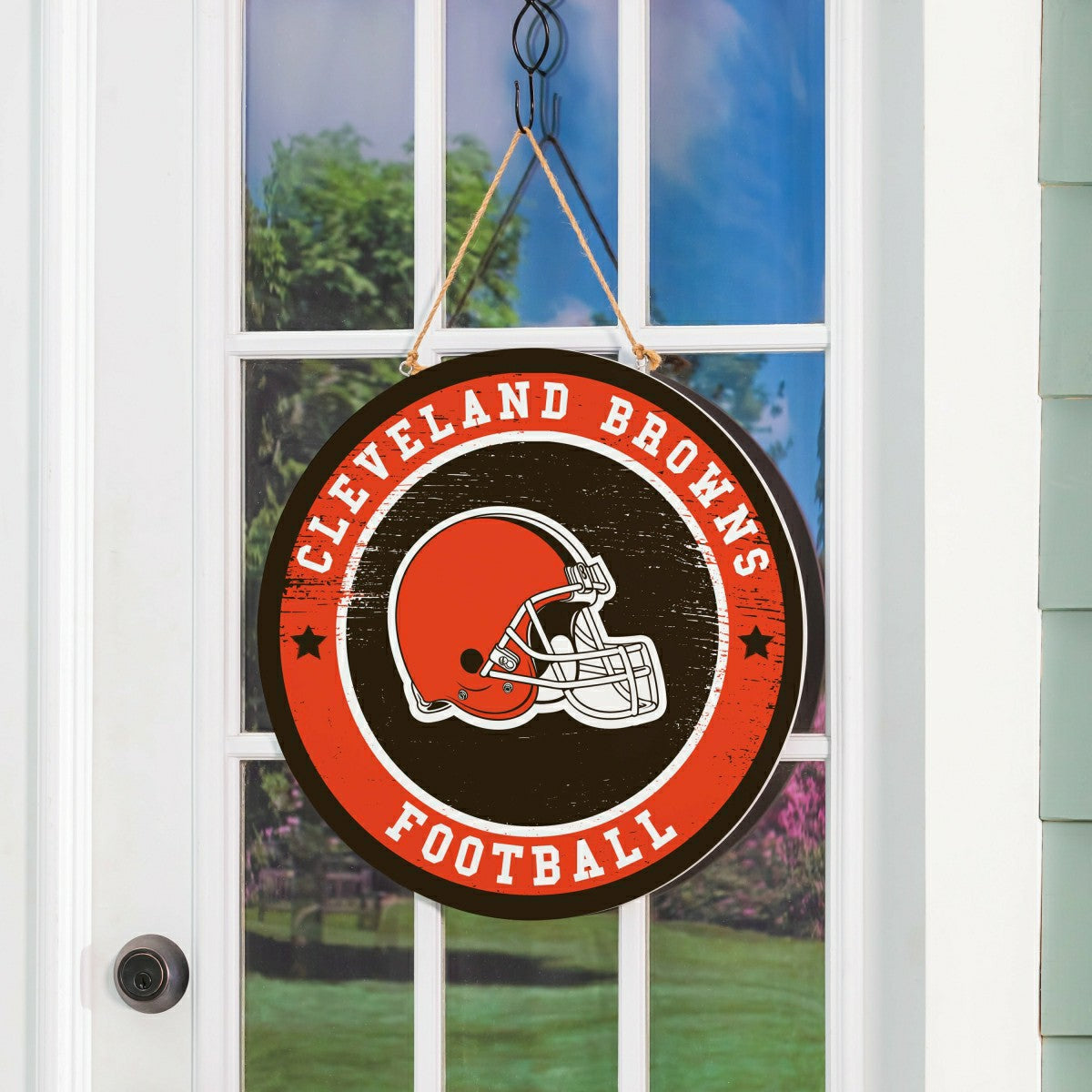 Cleveland Browns Round Door Décor with Hanging Rope, 18x18