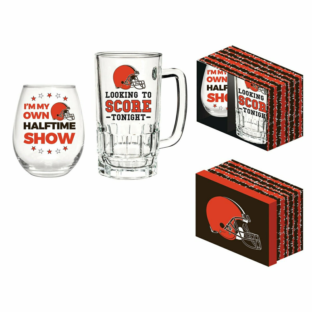 Cleveland Browns, Stemless 17OZ Wine & Beer 16 OZ Gift Set