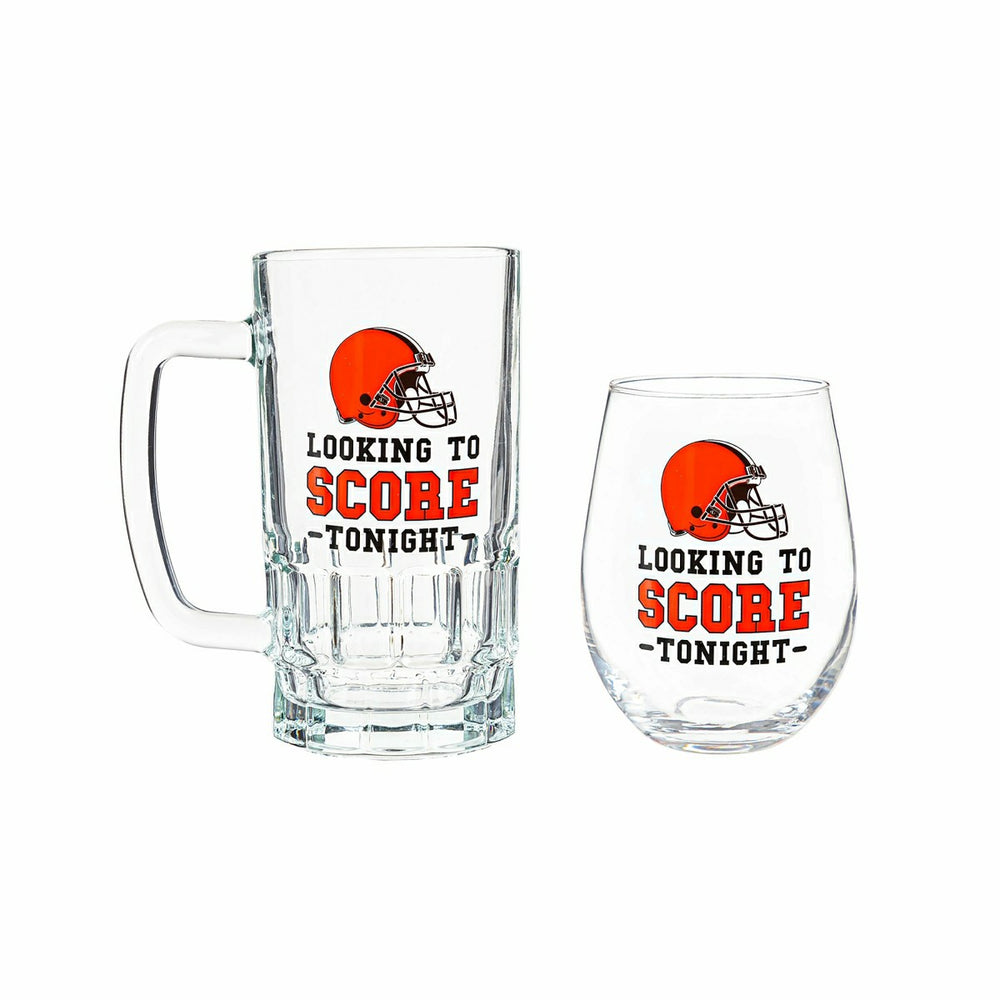 Cleveland Browns, Stemless 17OZ Wine & Beer 16 OZ Gift Set
