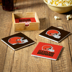 Cleveland Browns Ceramic Coasters Set, 4pcs with Wood Caddy