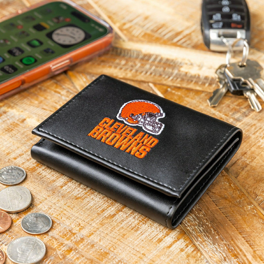 Cleveland Browns Black Tri-Fold Embroidered Wallet w/ RFID Blocking
