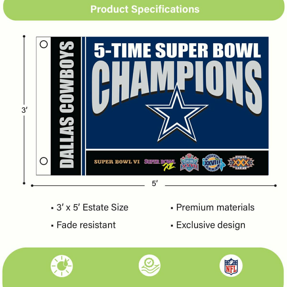 Dallas Cowboys 5X Superbowl Champions Football 3x5 Flag
