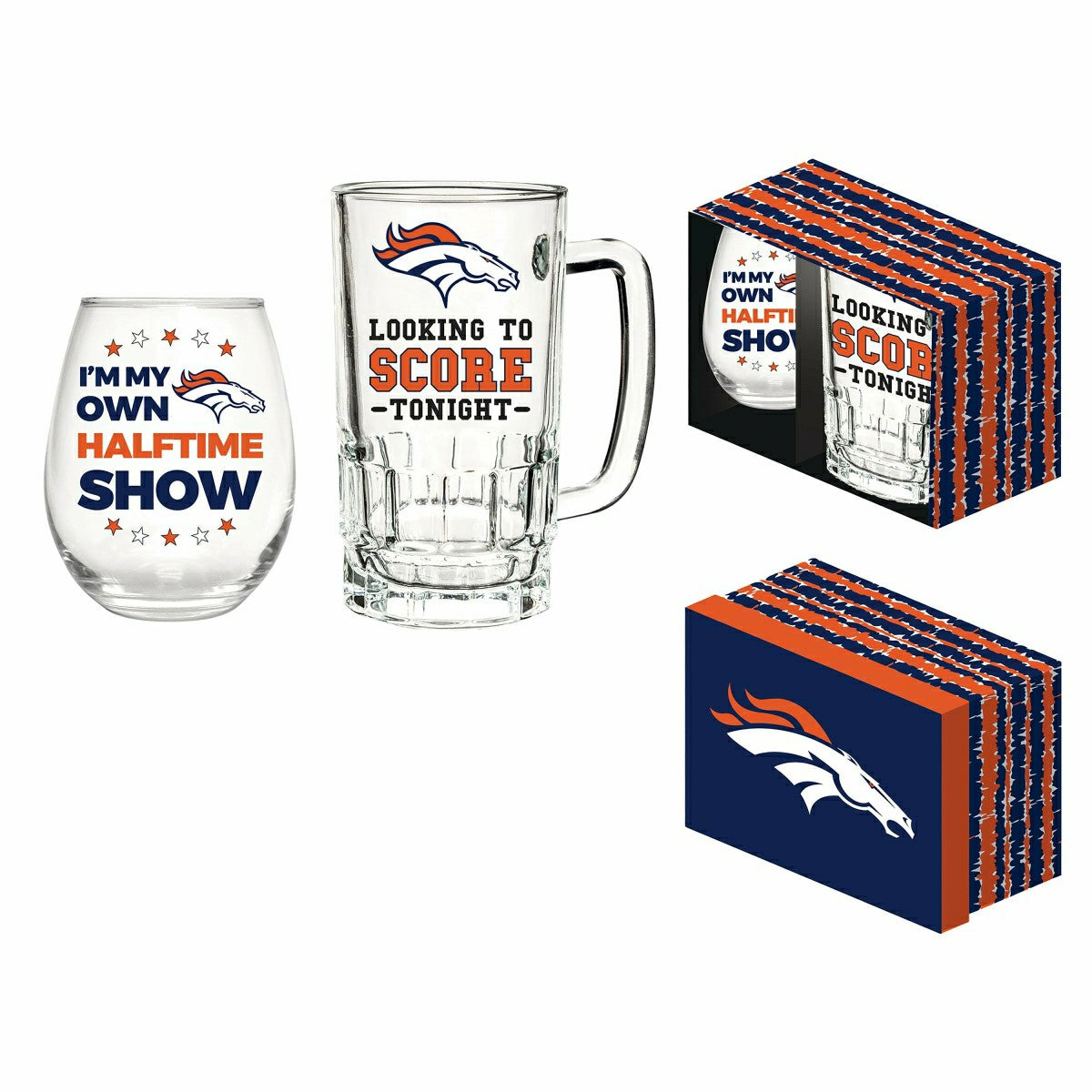 Denver Broncos, Stemless 17OZ Wine & Beer 16 OZ Gift Set