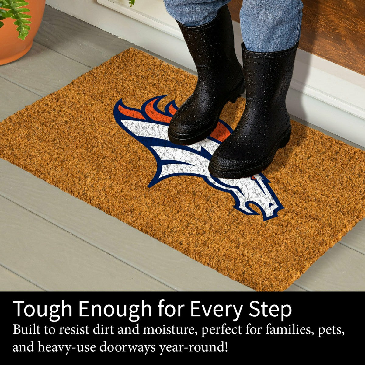 Coir Mat, 16"x28", Denver Broncos