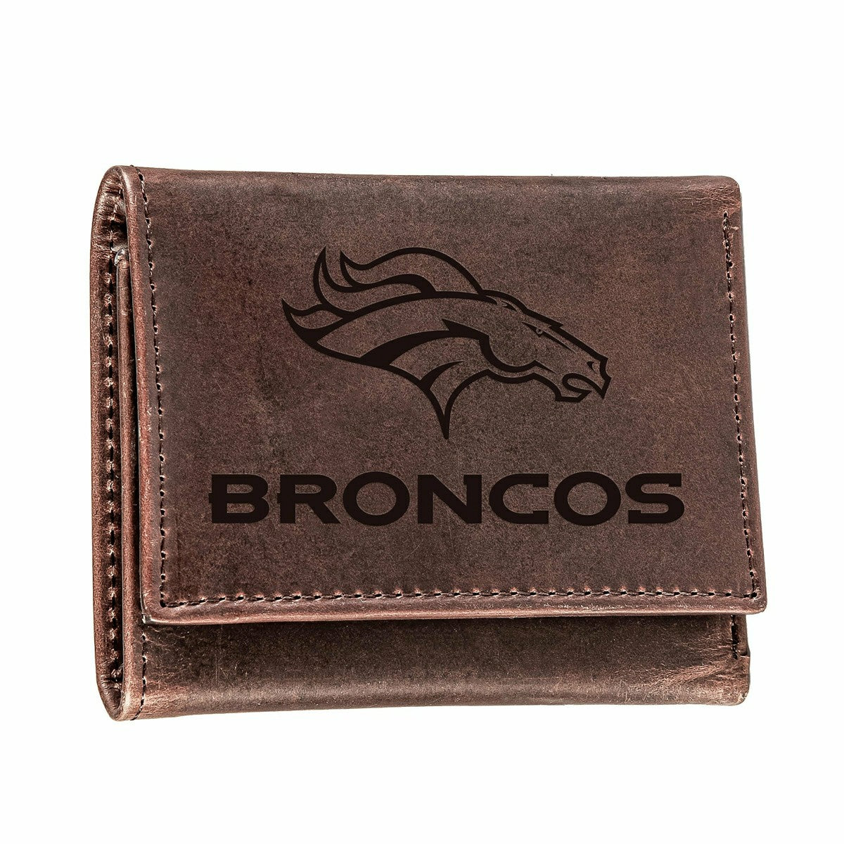 Denver Broncos, Tri-Fold Wallet, Brown, CH, 100% Genuine Leather