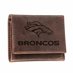 Denver Broncos, Tri-Fold Wallet, Brown, CH, 100% Genuine Leather