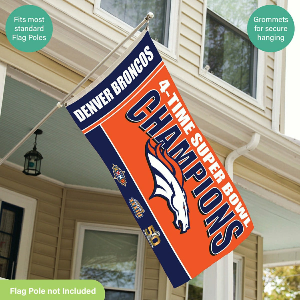 Denver Broncos 3X Superbowl Champions Football 3x5 Flag