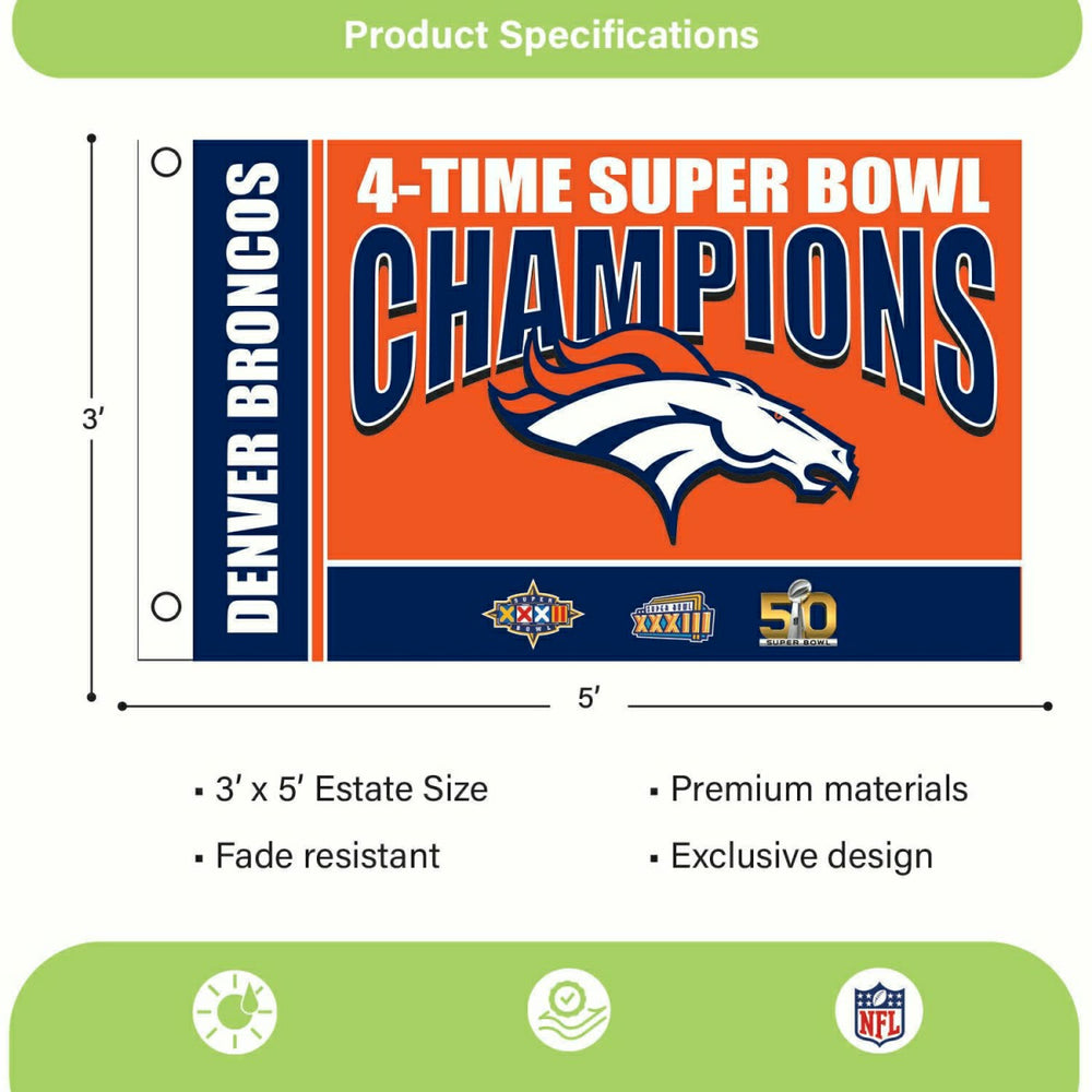 Denver Broncos 3X Superbowl Champions Football 3x5 Flag