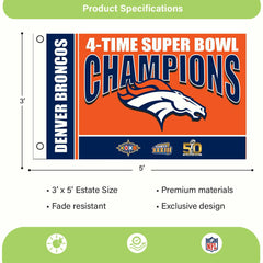 Denver Broncos 3X Superbowl Champions Football 3x5 Flag