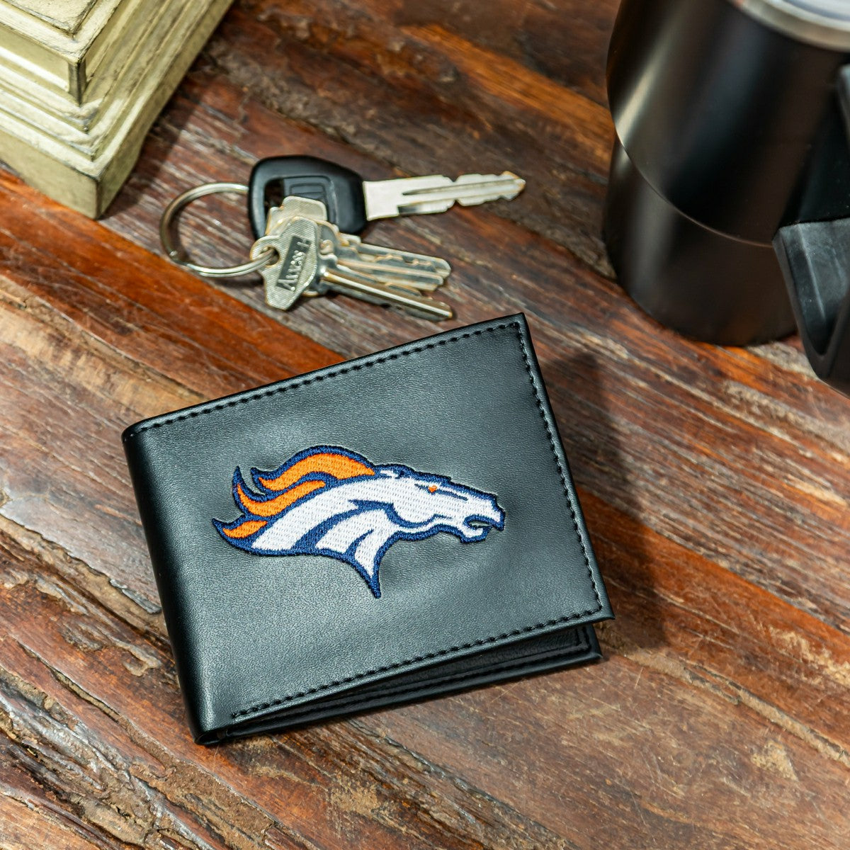 Denver Broncos Black Bi-Fold Embroidered Wallet w/ RFID Blocking