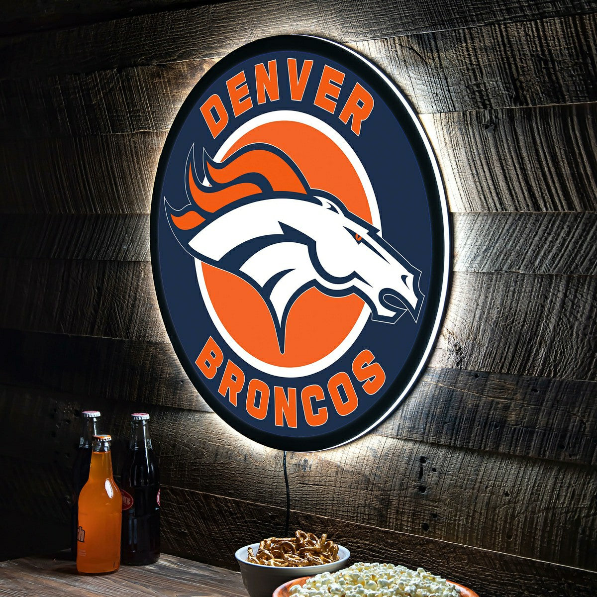 LED Wall Decor, Round, Denver Broncos