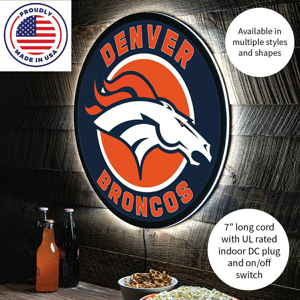 LED Wall Decor, Round, Denver Broncos
