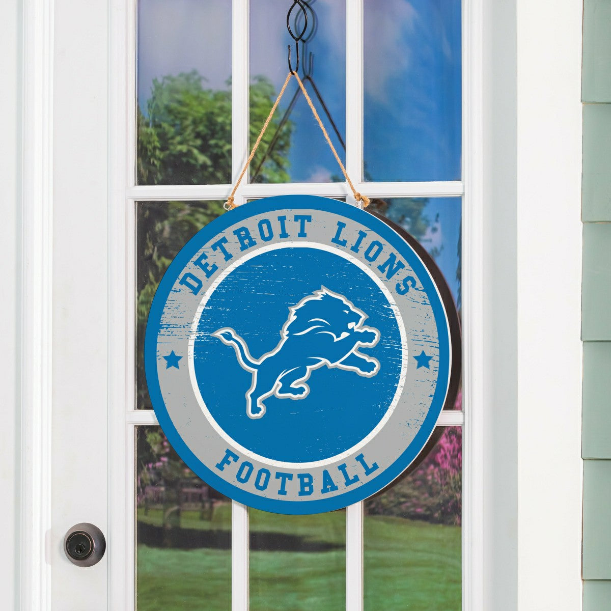 Detroit Lions Round Door Décor with Hanging Rope, 18x18