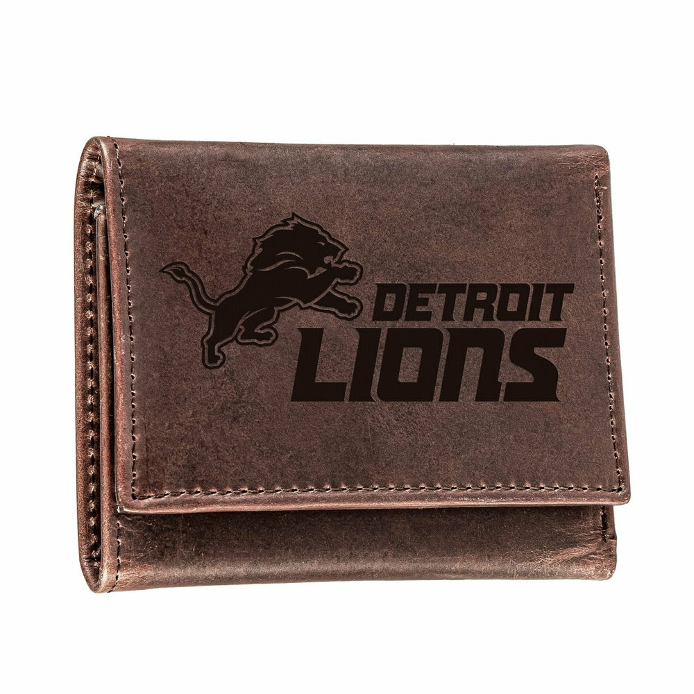 Detroit Lions, Tri-Fold Wallet, Brown, CH, 100% Genuine Leather
