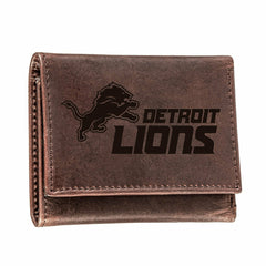 Detroit Lions, Tri-Fold Wallet, Brown, CH, 100% Genuine Leather