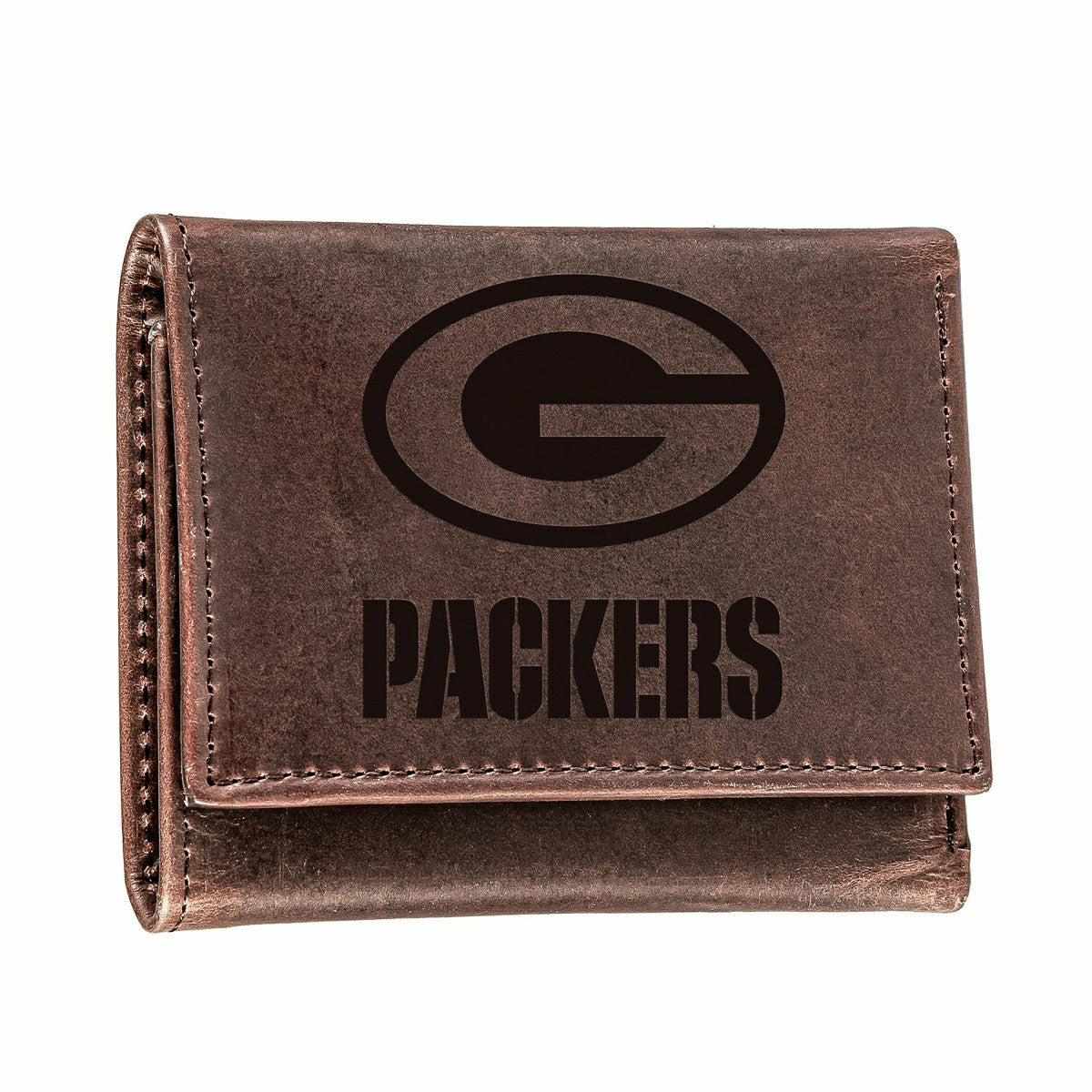 Green Bay Packers, Tri-Fold Wallet, Brown, CH, 100% Genuine Leather