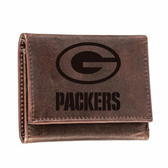 Green Bay Packers, Tri-Fold Wallet, Brown, CH, 100% Genuine Leather