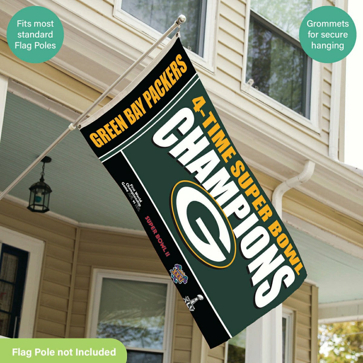 Green Bay Packers 4X Superbowl Champions Football 3x5 Flag
