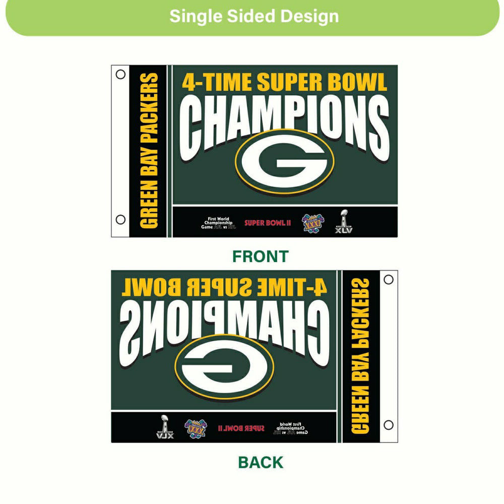 Green Bay Packers 4X Superbowl Champions Football 3x5 Flag