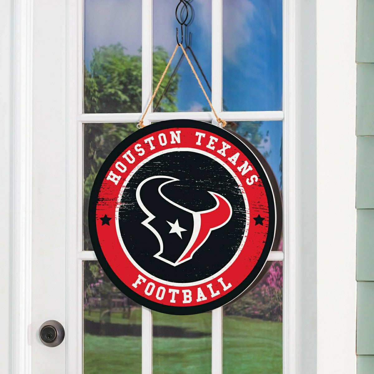 Houston Texans Round Door Décor with Hanging Rope, 18x18