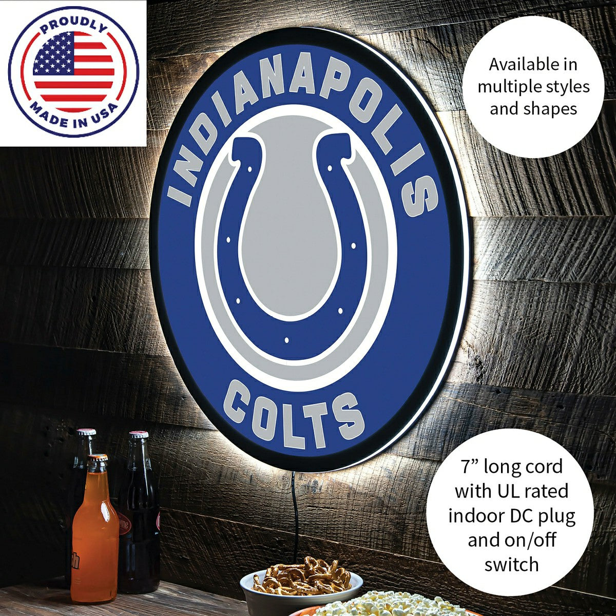 LED Wall Decor, Round, Indianapolis Colts