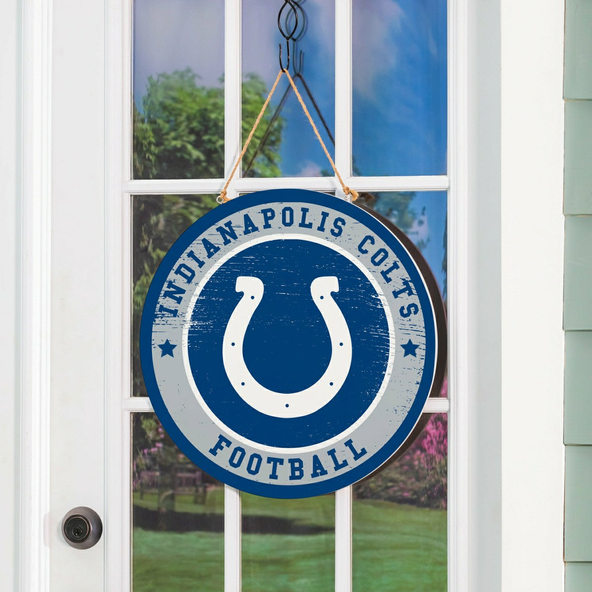 Indianapolis Colts Round Door Décor with Hanging Rope, 18x18