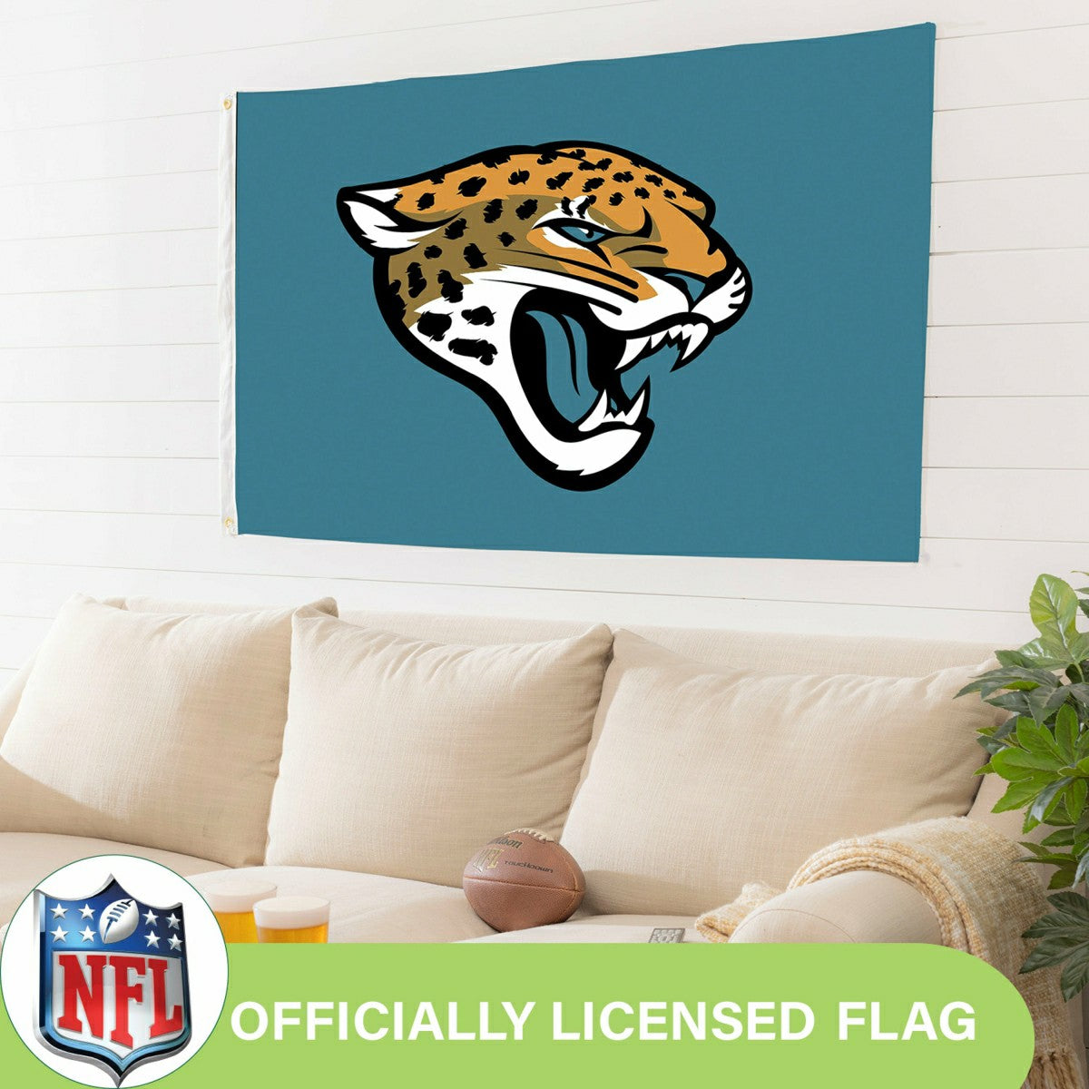 Jacksonville Jaguars Single Sided Flag w/ 2 Grommets, 3'x5'