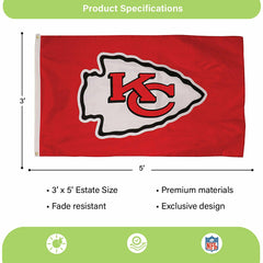 Kansas City Chiefs Single Sided Estate Flag with 2 Grommets, 3'x5'