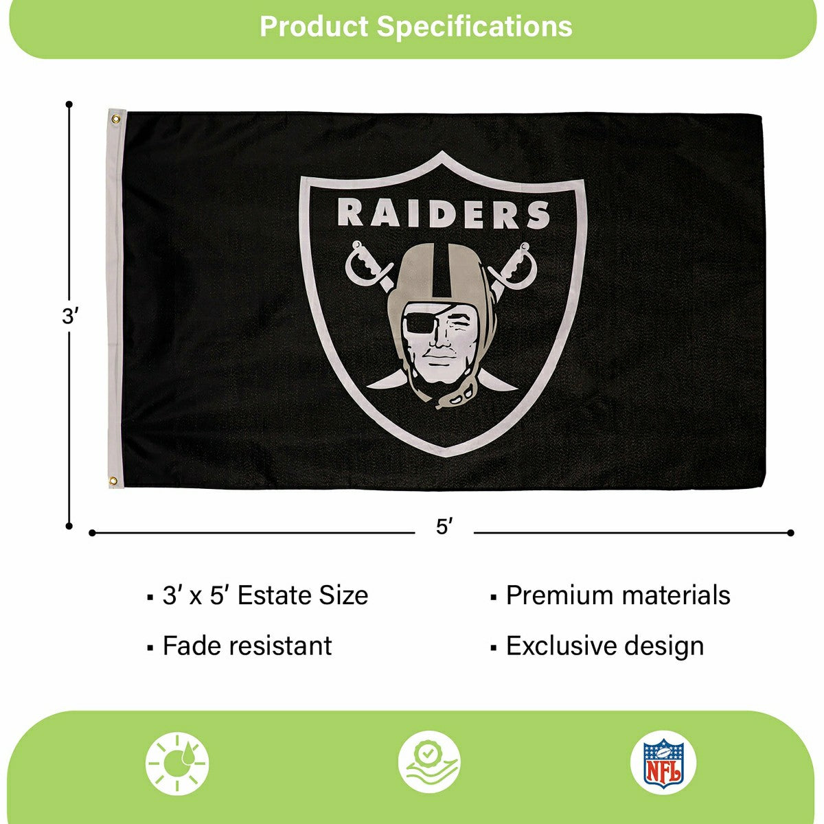 Las Vegas Raiders Single Sided Estate Flag with 2 Grommets, 3'x5'