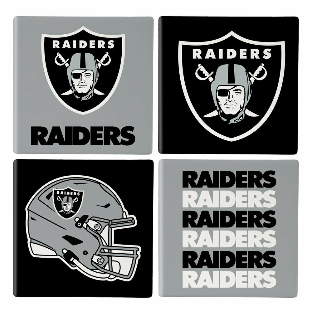 Las Vegas Raiders Ceramic Coasters Set, 4pcs with Wood Caddy