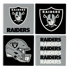 Las Vegas Raiders Ceramic Coasters Set, 4pcs with Wood Caddy