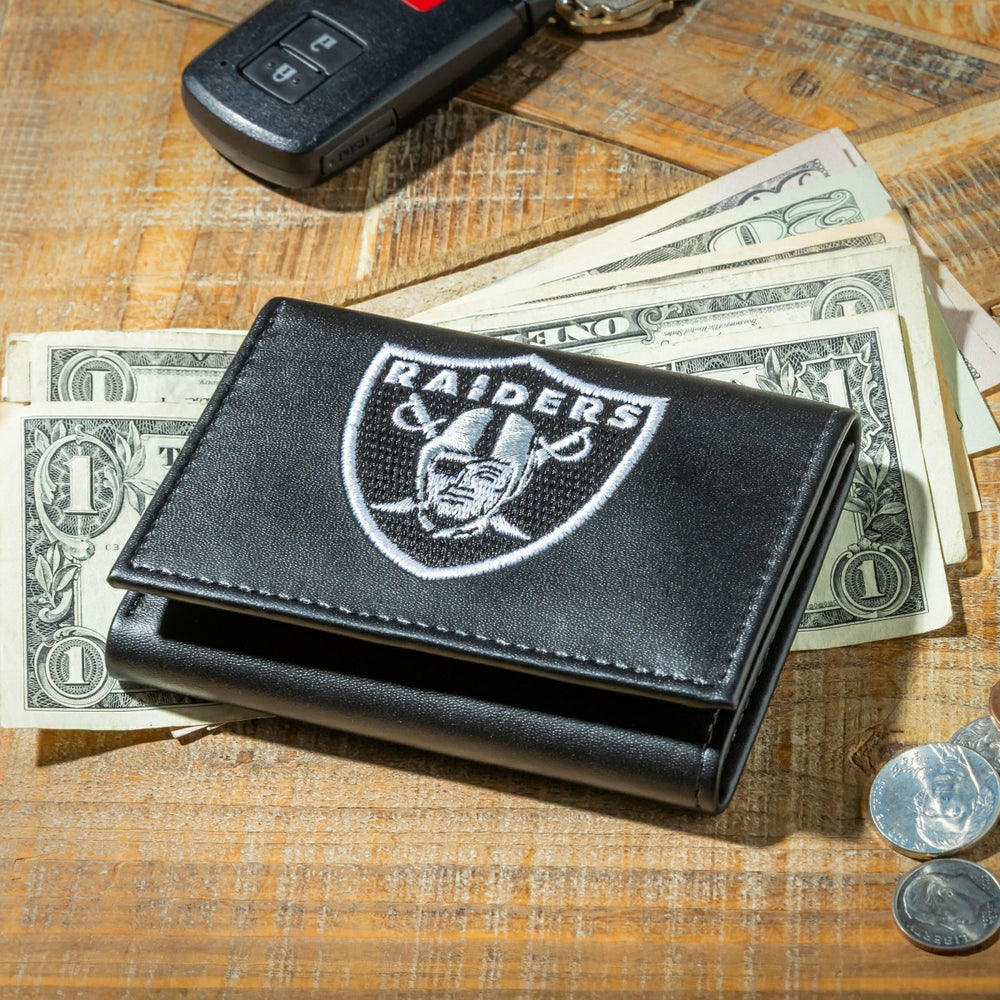 Las Vegas Raiders Black Tri-Fold Embroidered Wallet w/ RFID Blocking