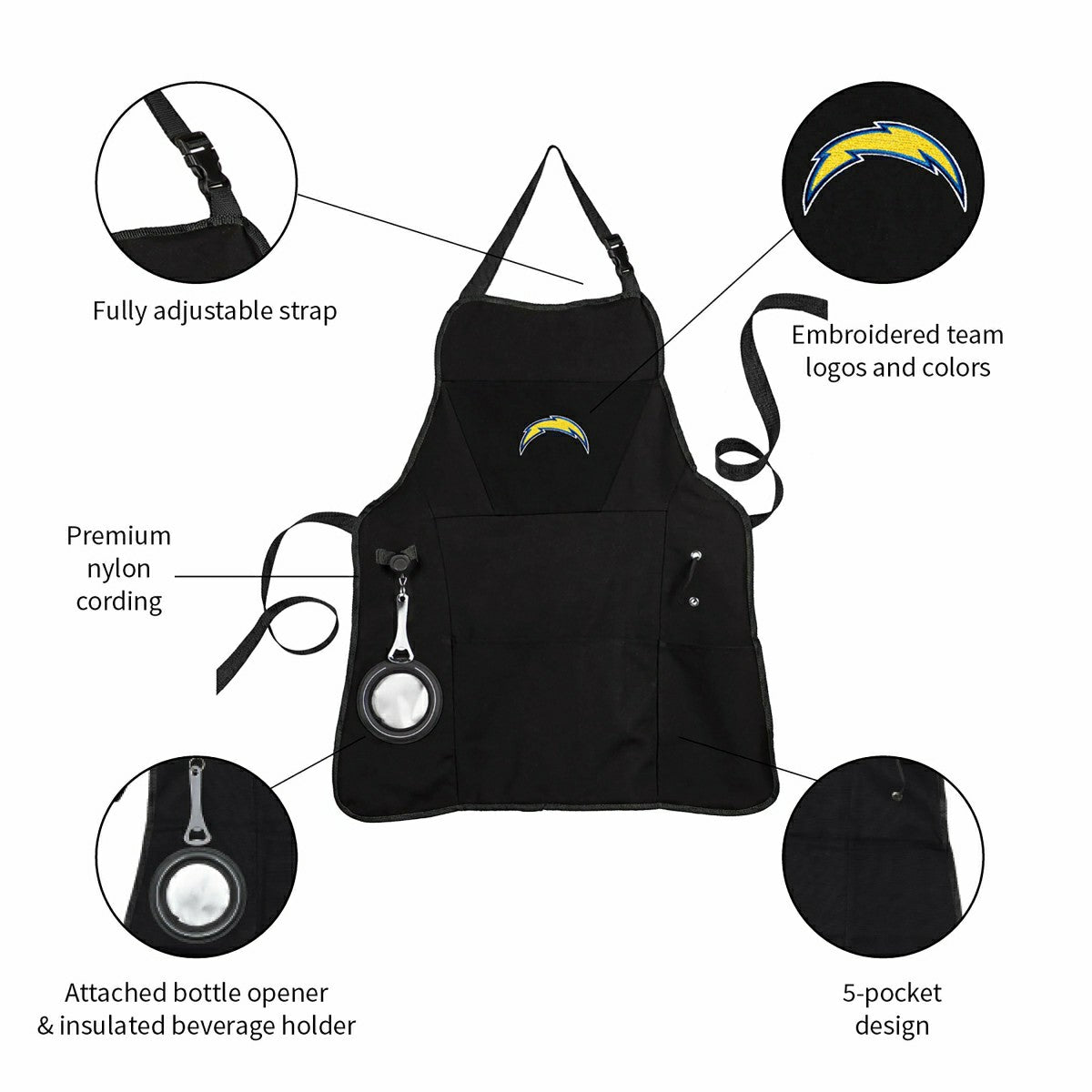Grill Apron, Black, Los Angeles Chargers