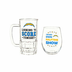 Los Angeles Chargers, Stemless 17OZ Wine & Beer 16 OZ Gift Set