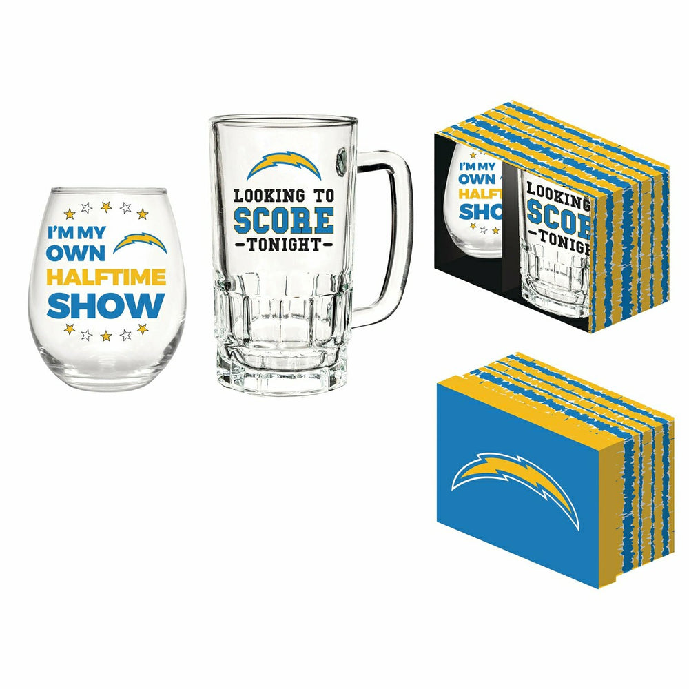 Los Angeles Chargers, Stemless 17OZ Wine & Beer 16 OZ Gift Set