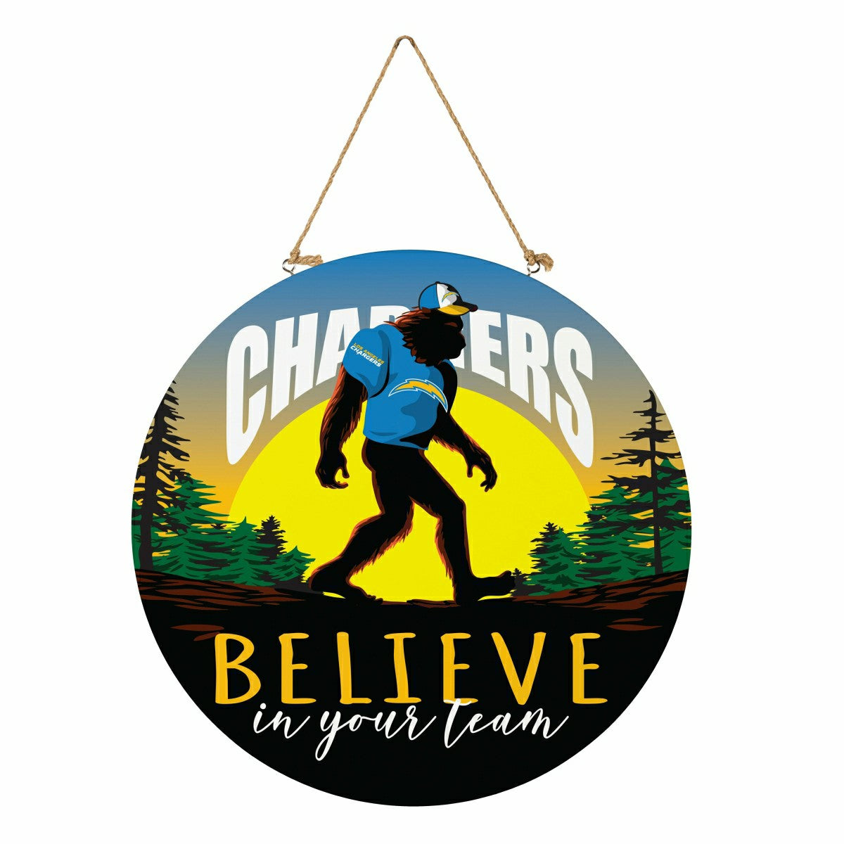 Los Angeles Chargers Bigfoot Round Door Décor with Hanging Rope, 18x18