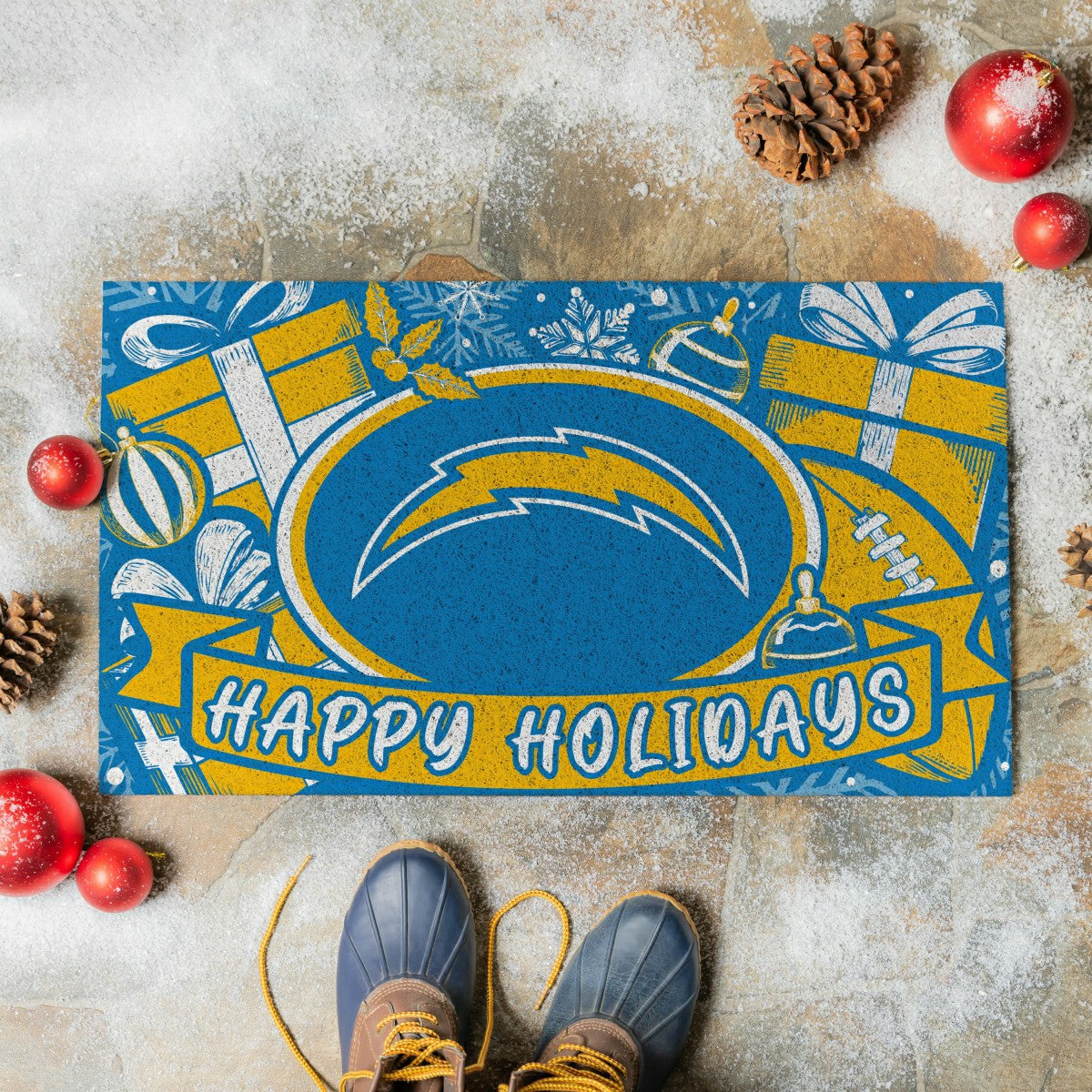 Los Angeles Chargers Holiday PVC Mat, 28"x16"