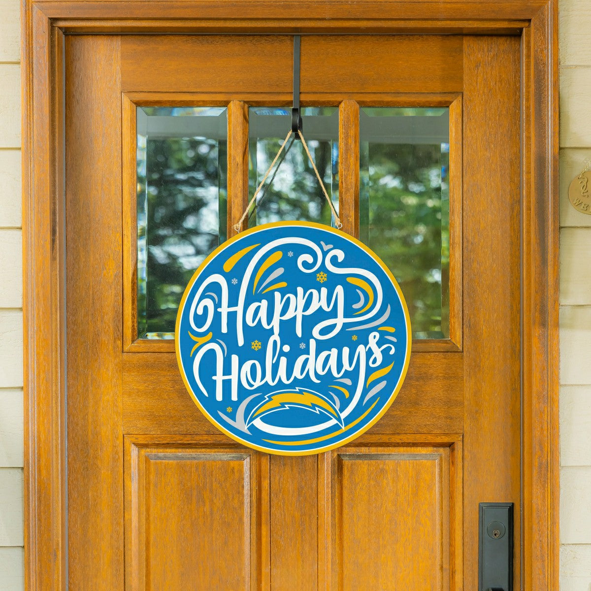 Los Angeles Chargers Holiday Round Door Décor with Hanging Rope, 18x18