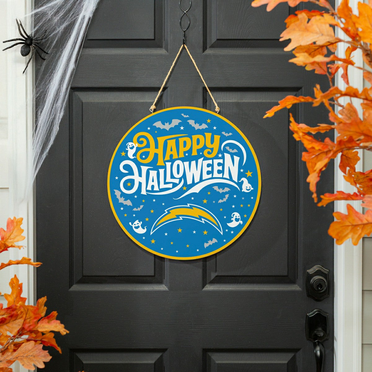Los Angeles Chargers Halloween Round Door Décor with Hanging Rope, 18x