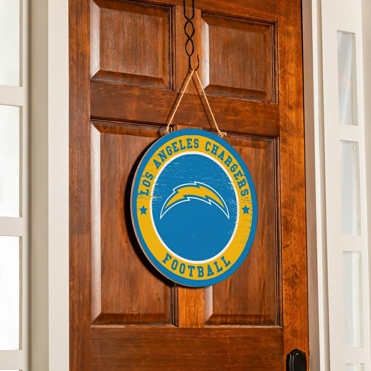 Los Angeles Chargers Round Door Décor with Hanging Rope, 18x18