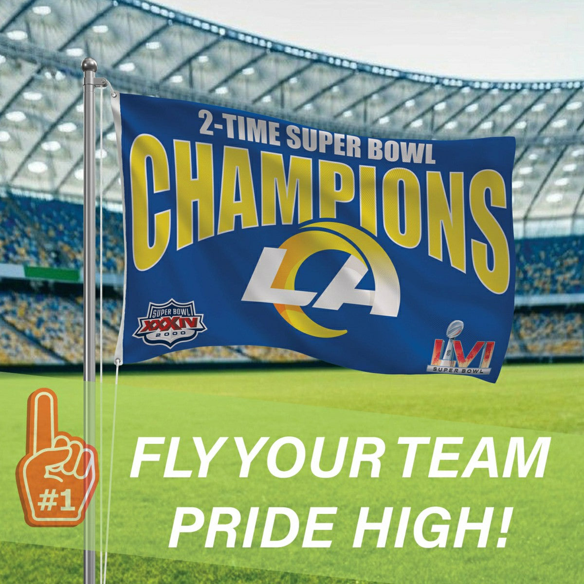 LA Rams, Super Bowl 2X Superbowl Champions, Football, 3x5 Flag